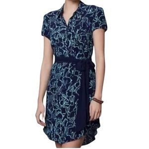 Anthropologie Maeve blue bunny belted fit and flare dress